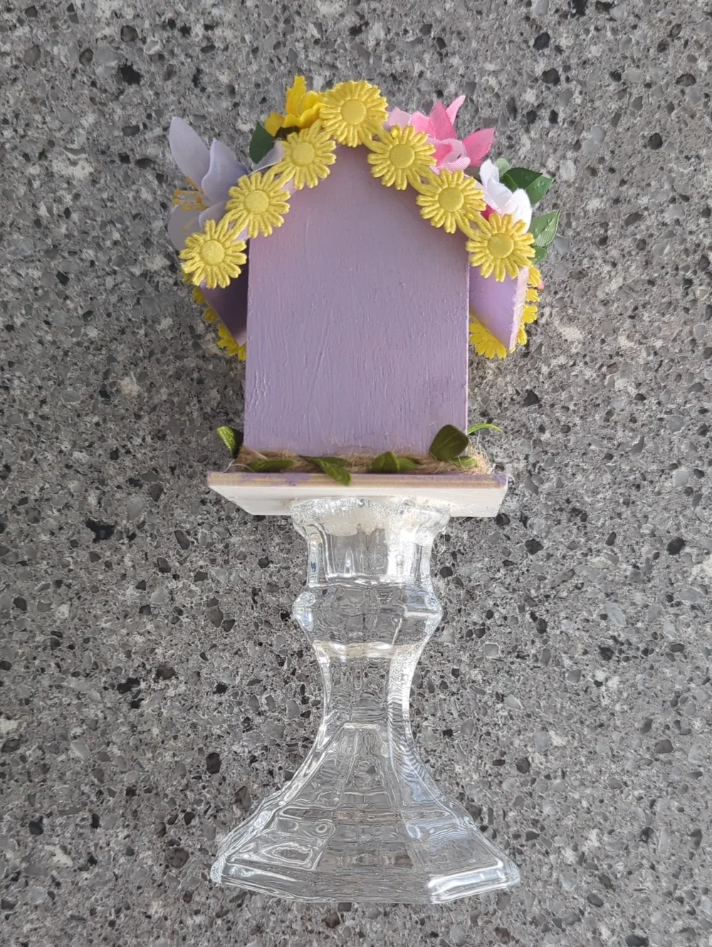 Whimsical Handmade Lilac Floral Birdhouse Decor Piece